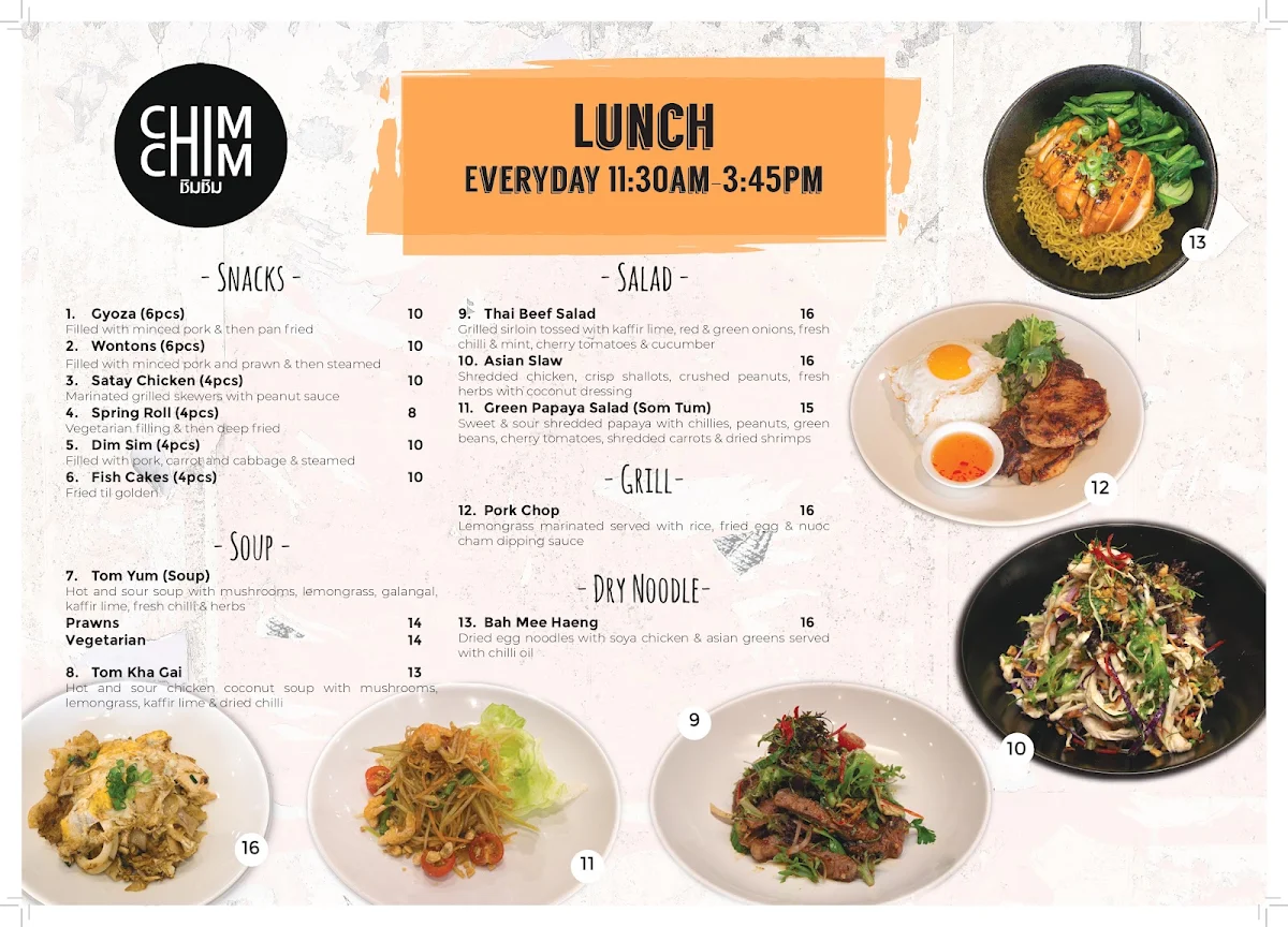 Menu, Chim Chim Randwick