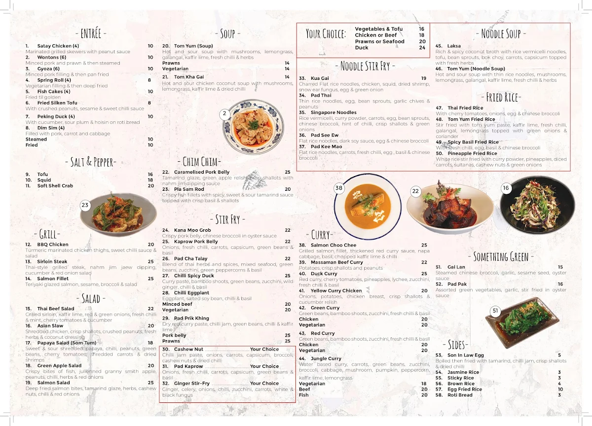 Menu, Chim Chim Randwick