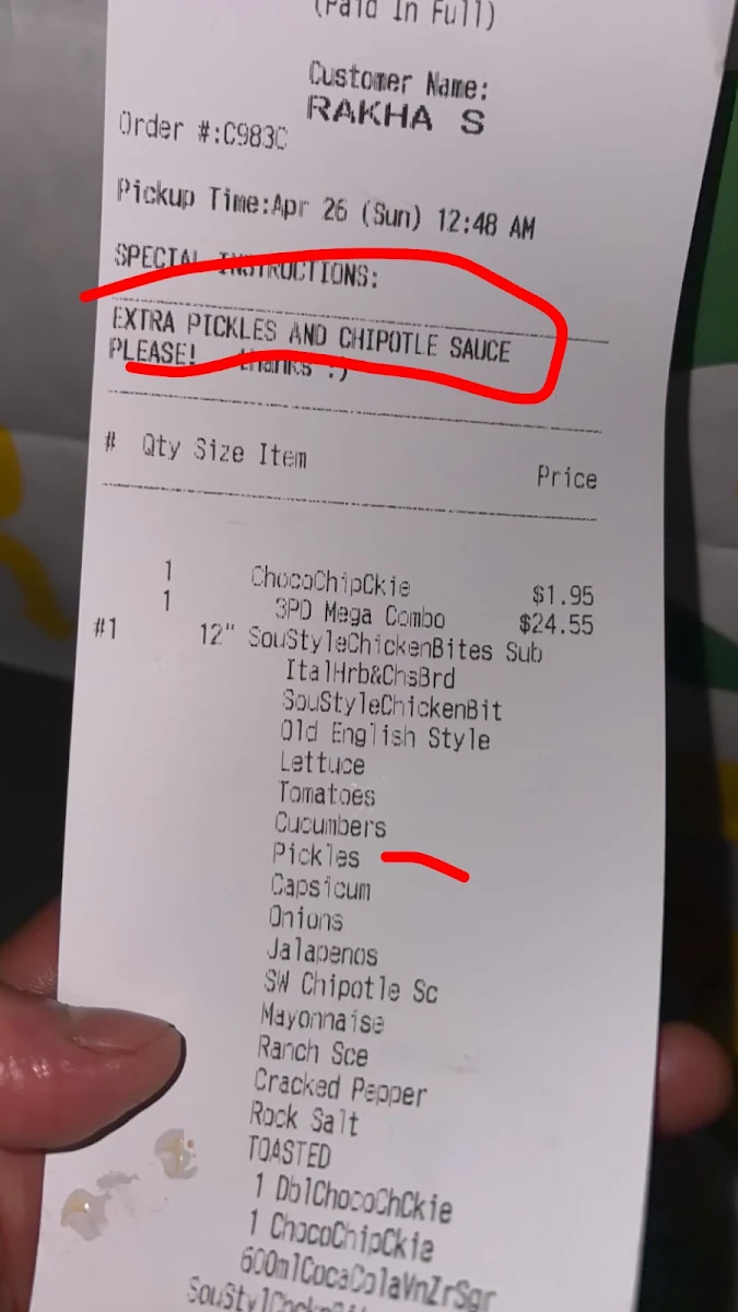 Menu, Subway