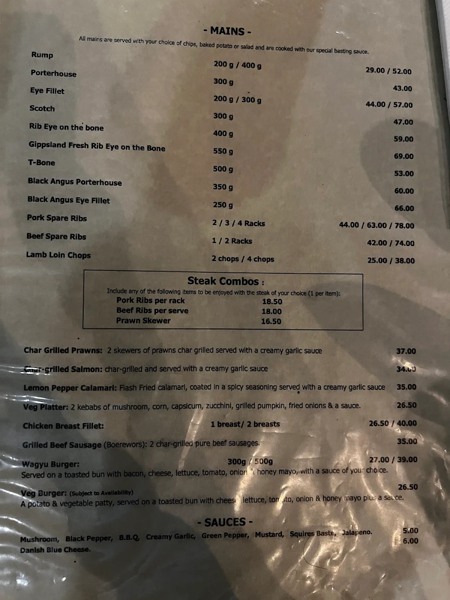 Menu, Squires Loft Docklands