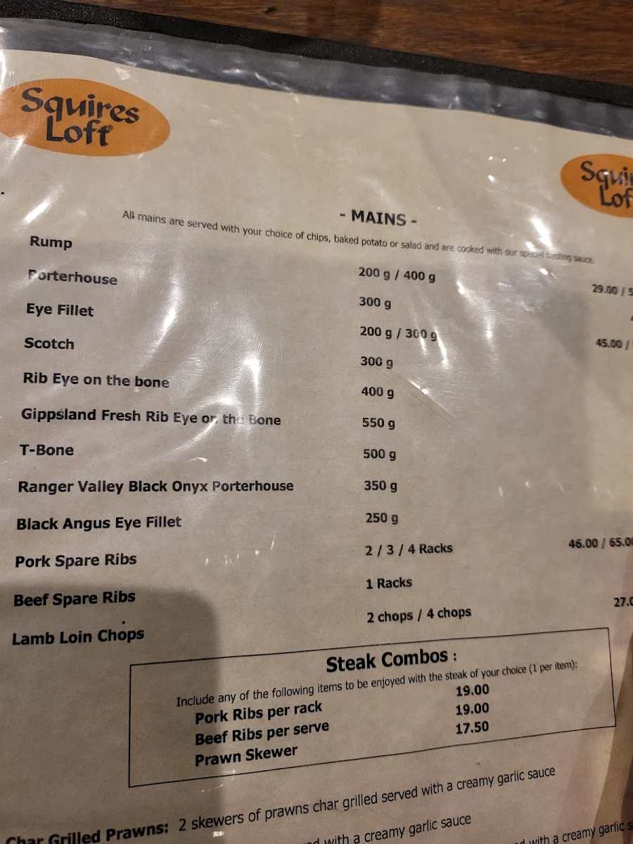 Menu, Squires Loft Docklands