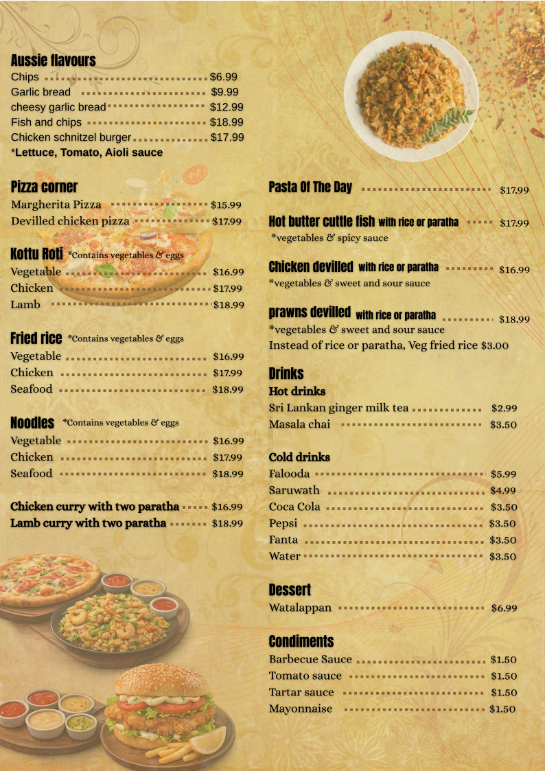 Menu, Fernando's food truck
