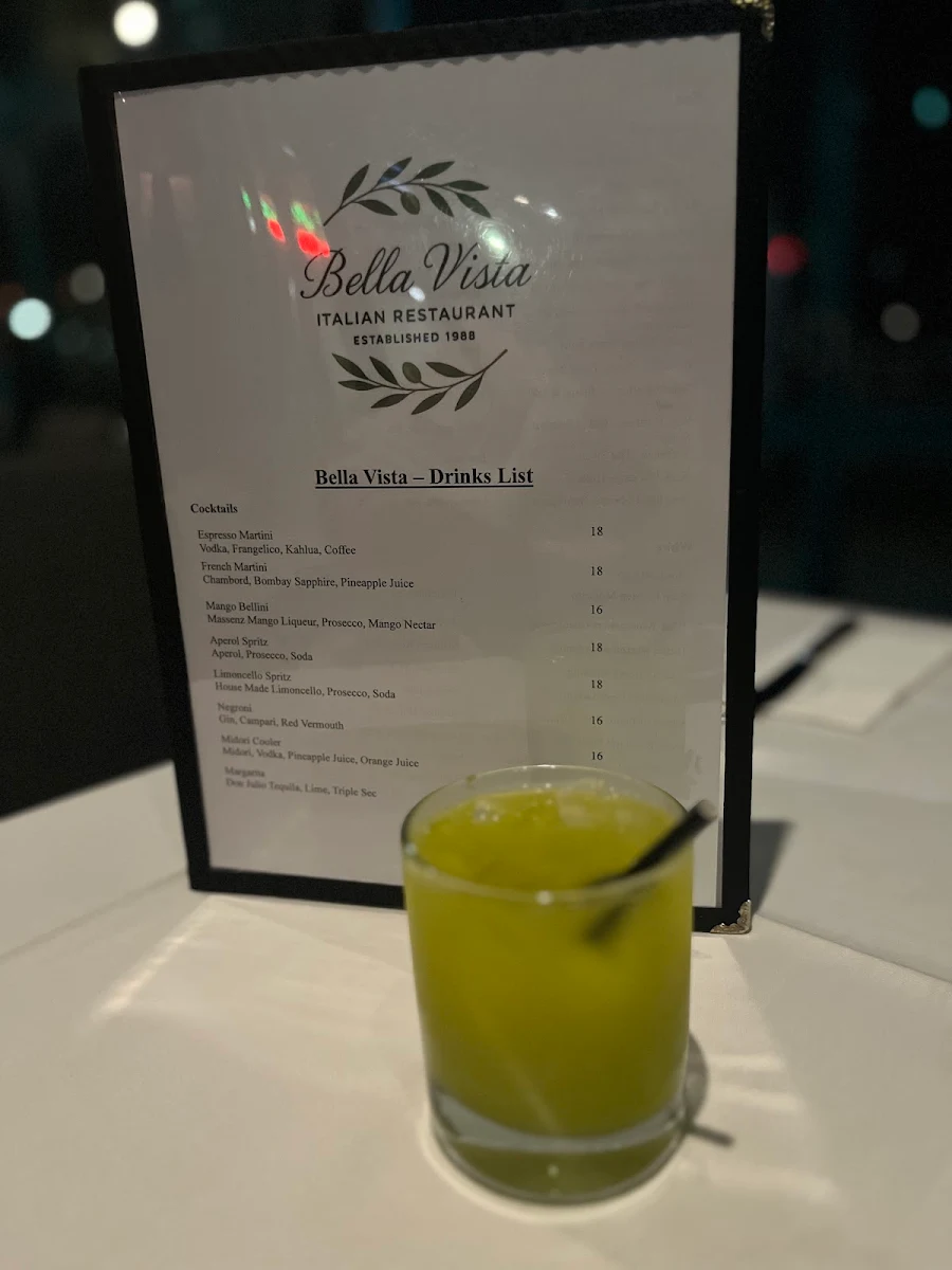 Menu, Bella Vista Restaurant
