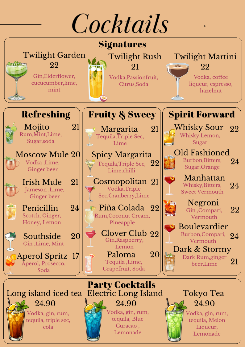 Menu, TWILIGHT CITY