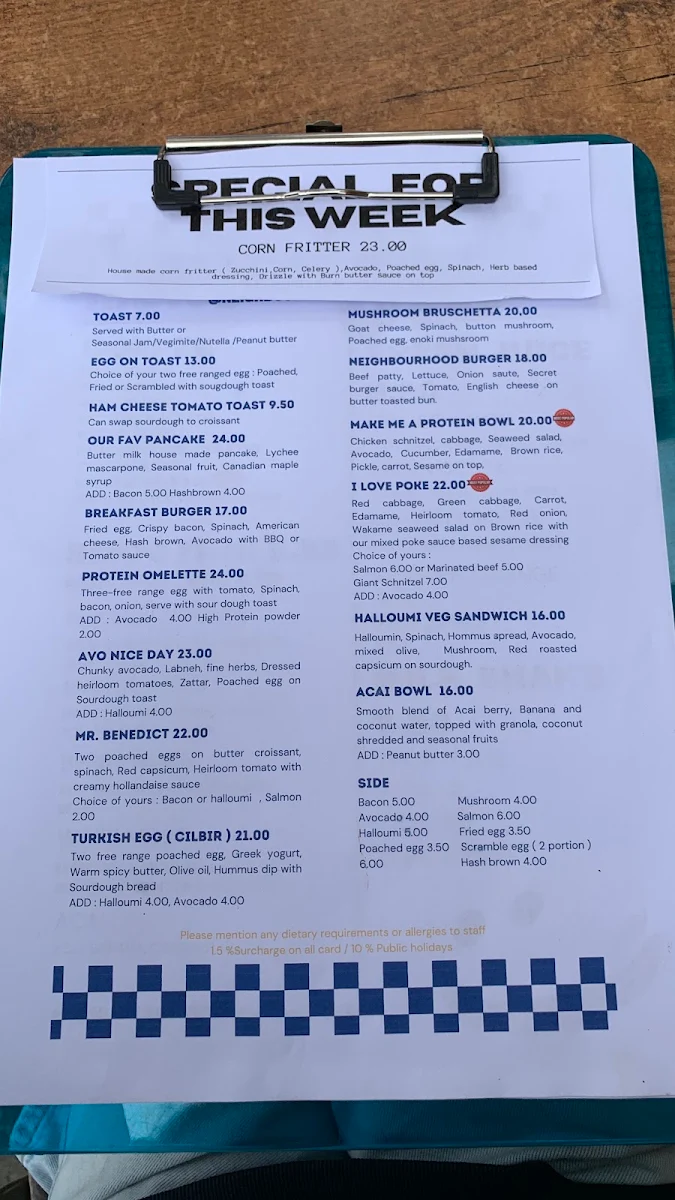 Menu, Neighbourhood