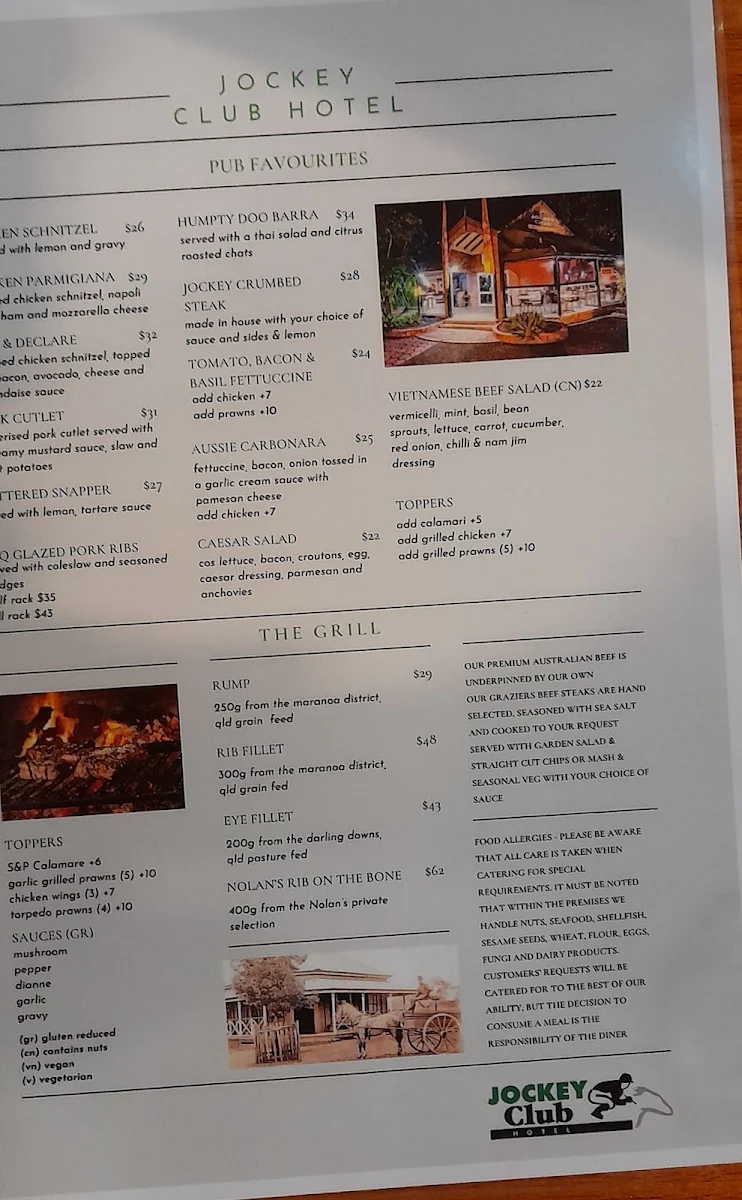 Menu, Jockey Club Hotel