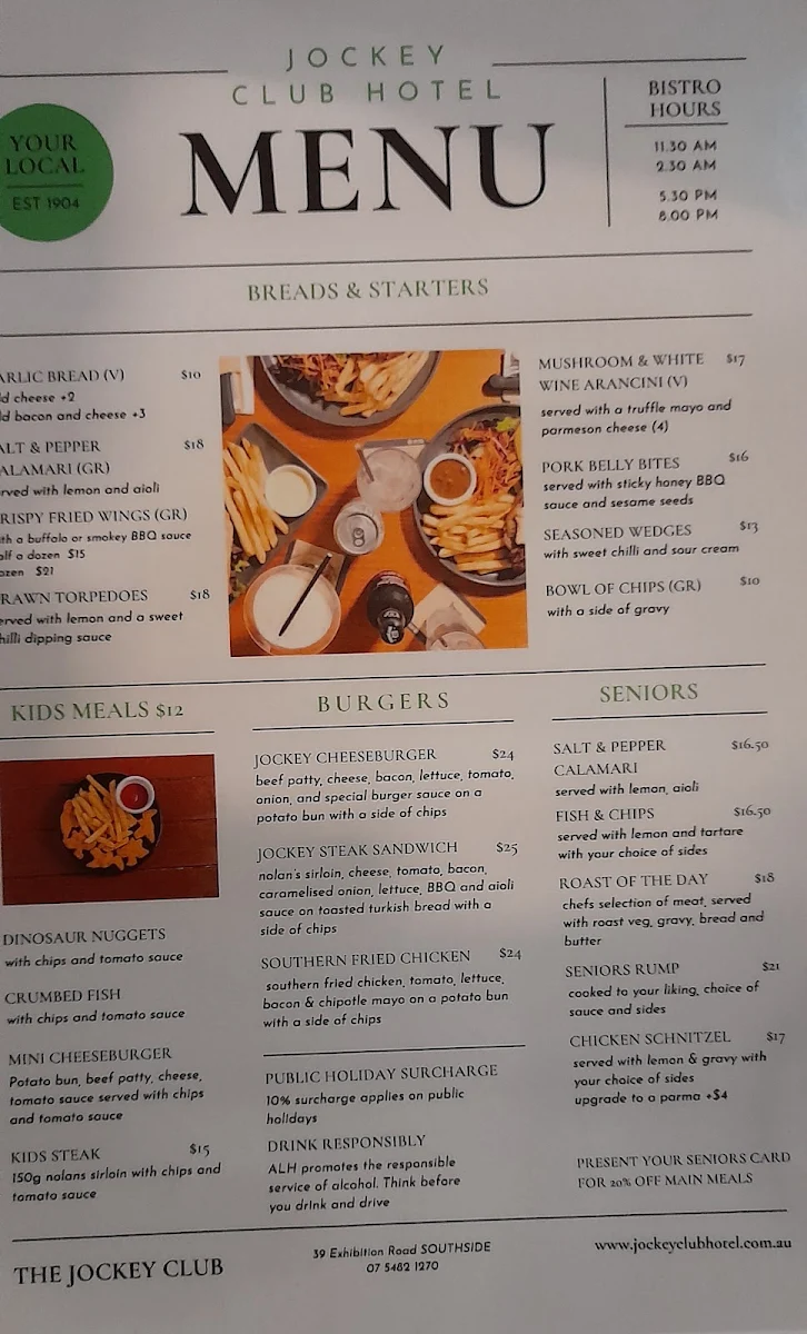 Menu, Jockey Club Hotel