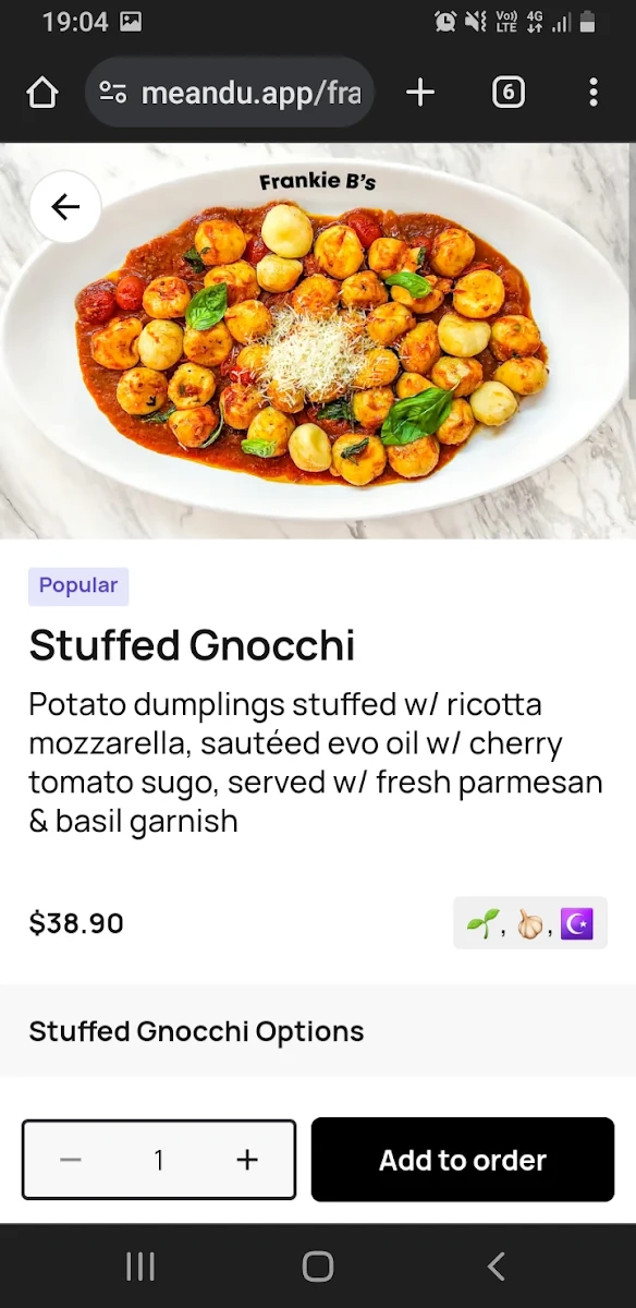 Menu, BOCCA by Frankie B's