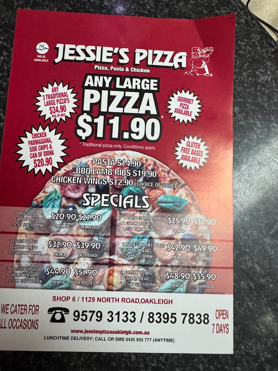 Menu, Jessie's Pizza - Oakleigh