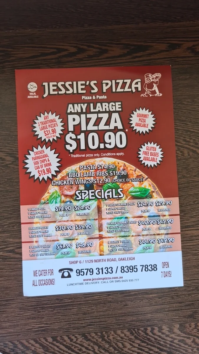 Menu, Jessie's Pizza - Oakleigh