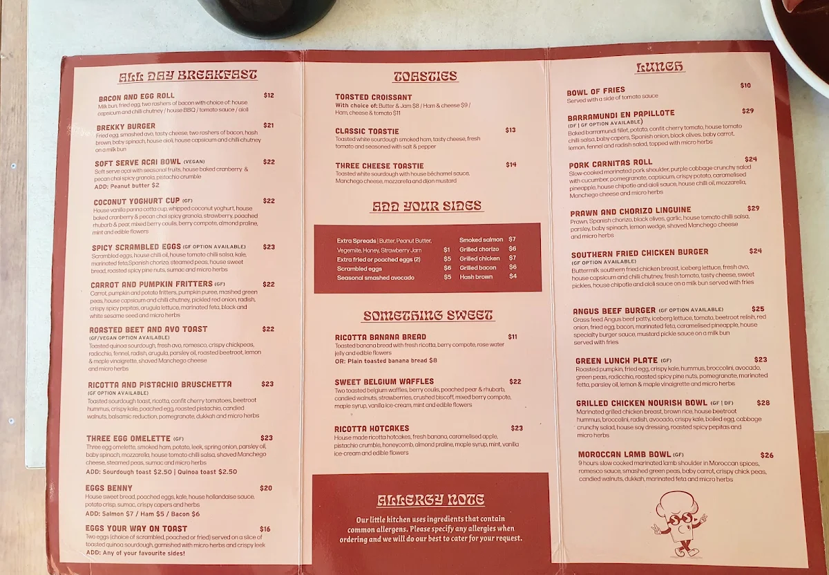 Menu, Hidden Jem Café