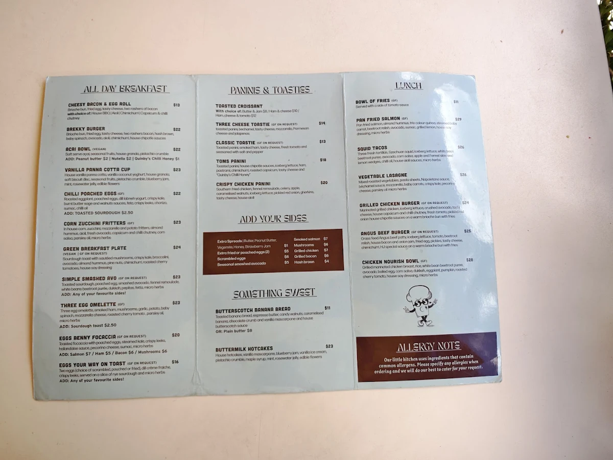 Menu, Hidden Jem Café
