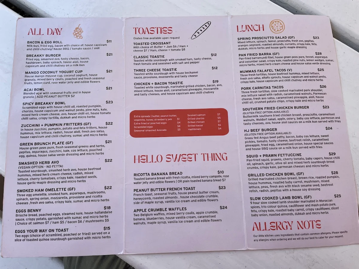 Menu, Hidden Jem Café