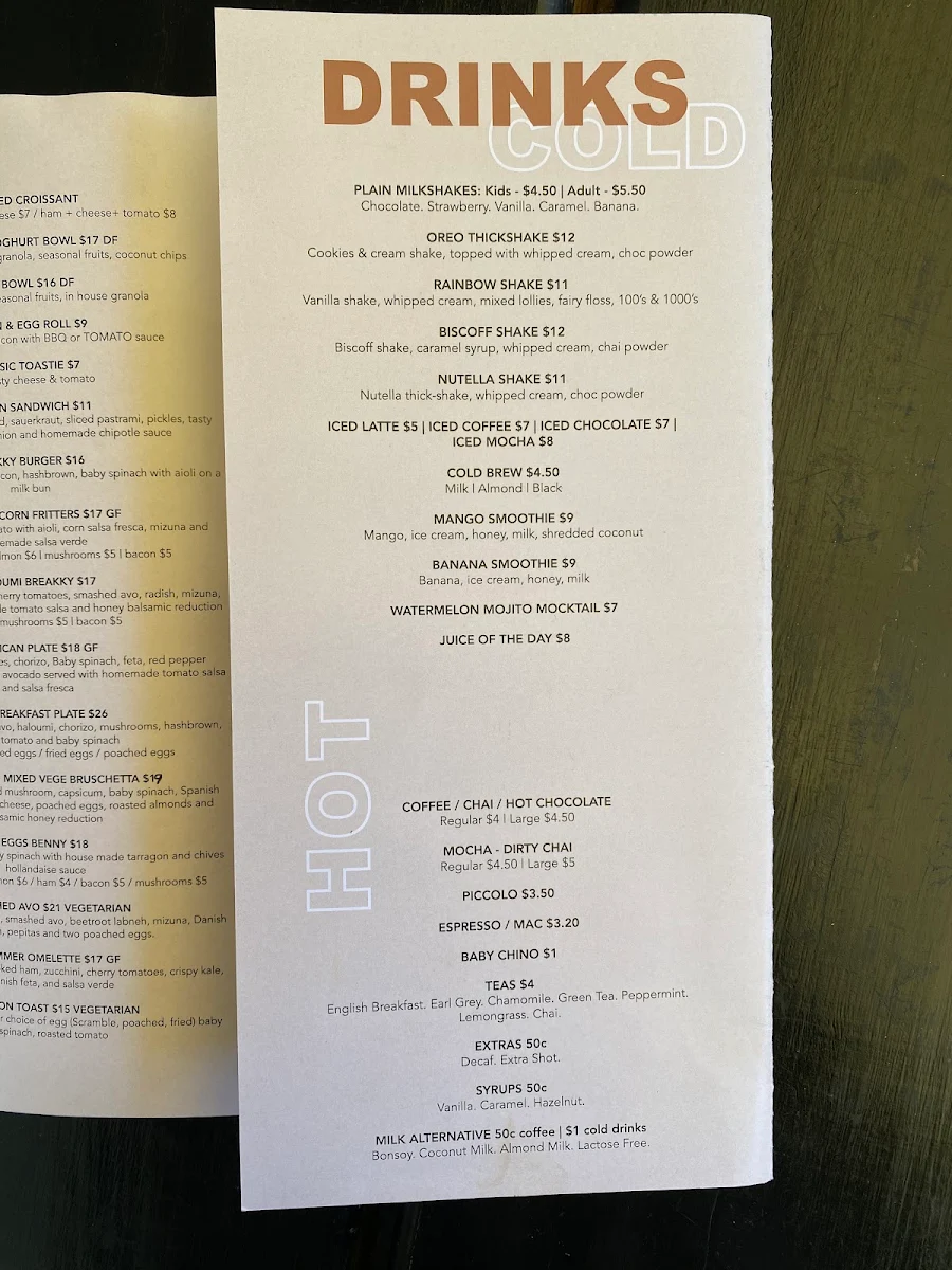 Menu, Hidden Jem Café