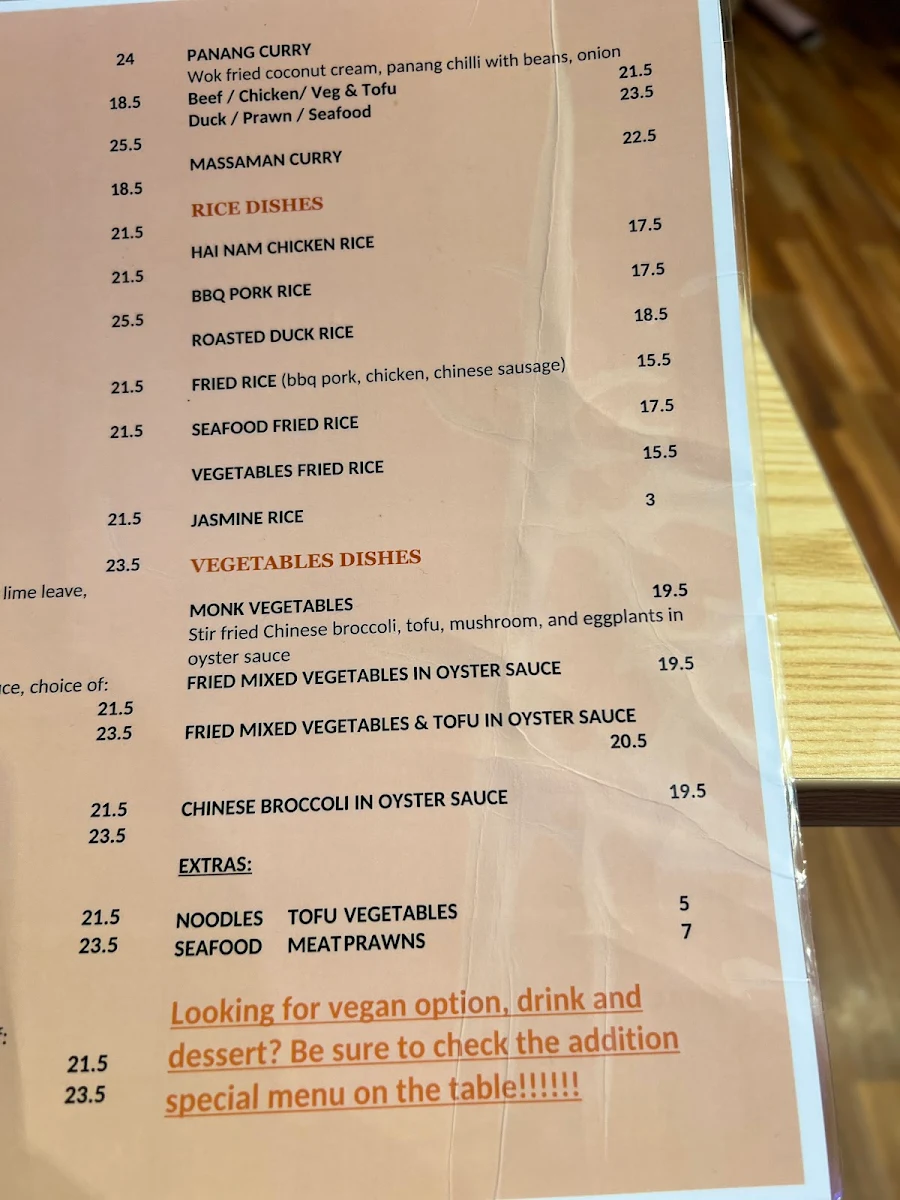 Menu, Asian Noodle House