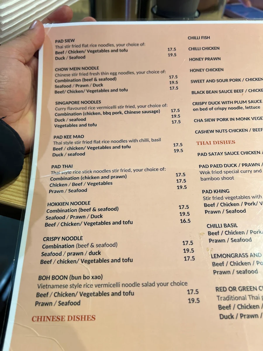 Menu, Asian Noodle House
