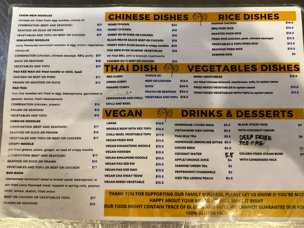 Menu, Asian Noodle House