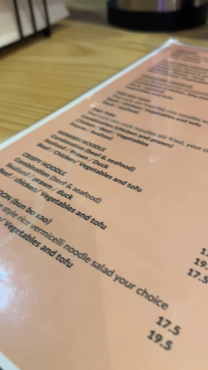 Menu, Asian Noodle House