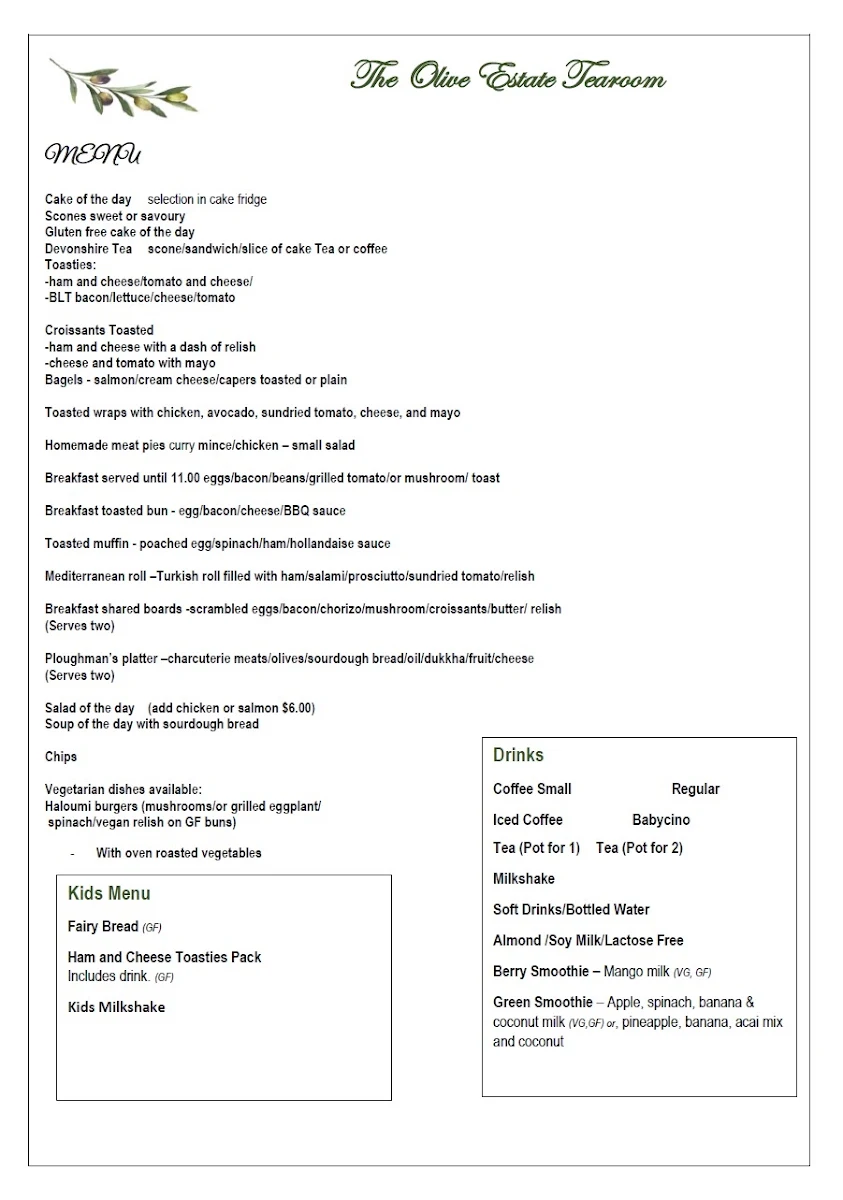 Menu, The Maali café