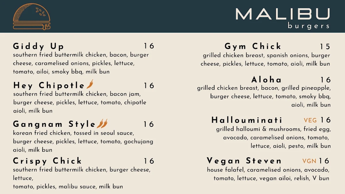 Menu, Malibu Ballina