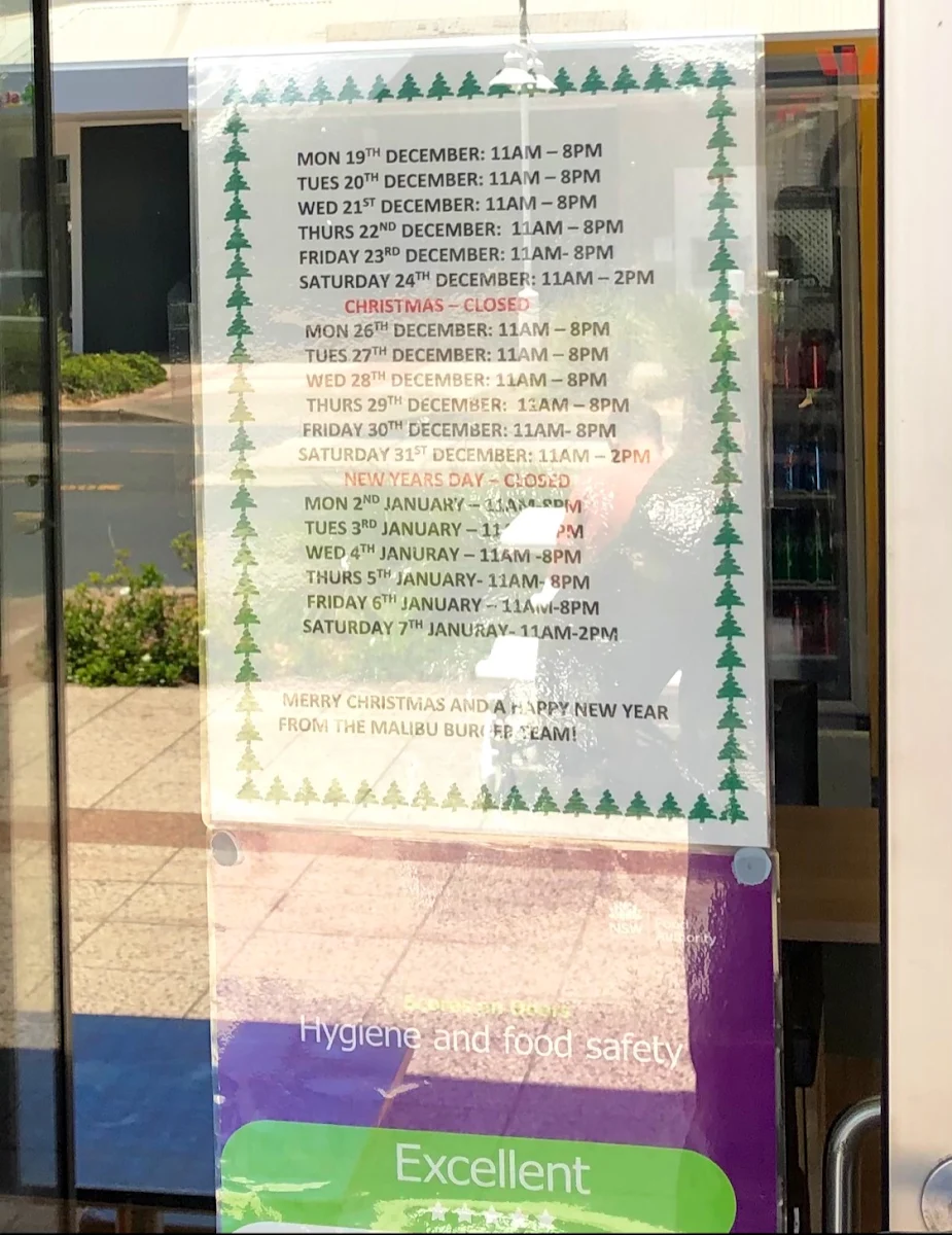 Menu, Malibu Ballina
