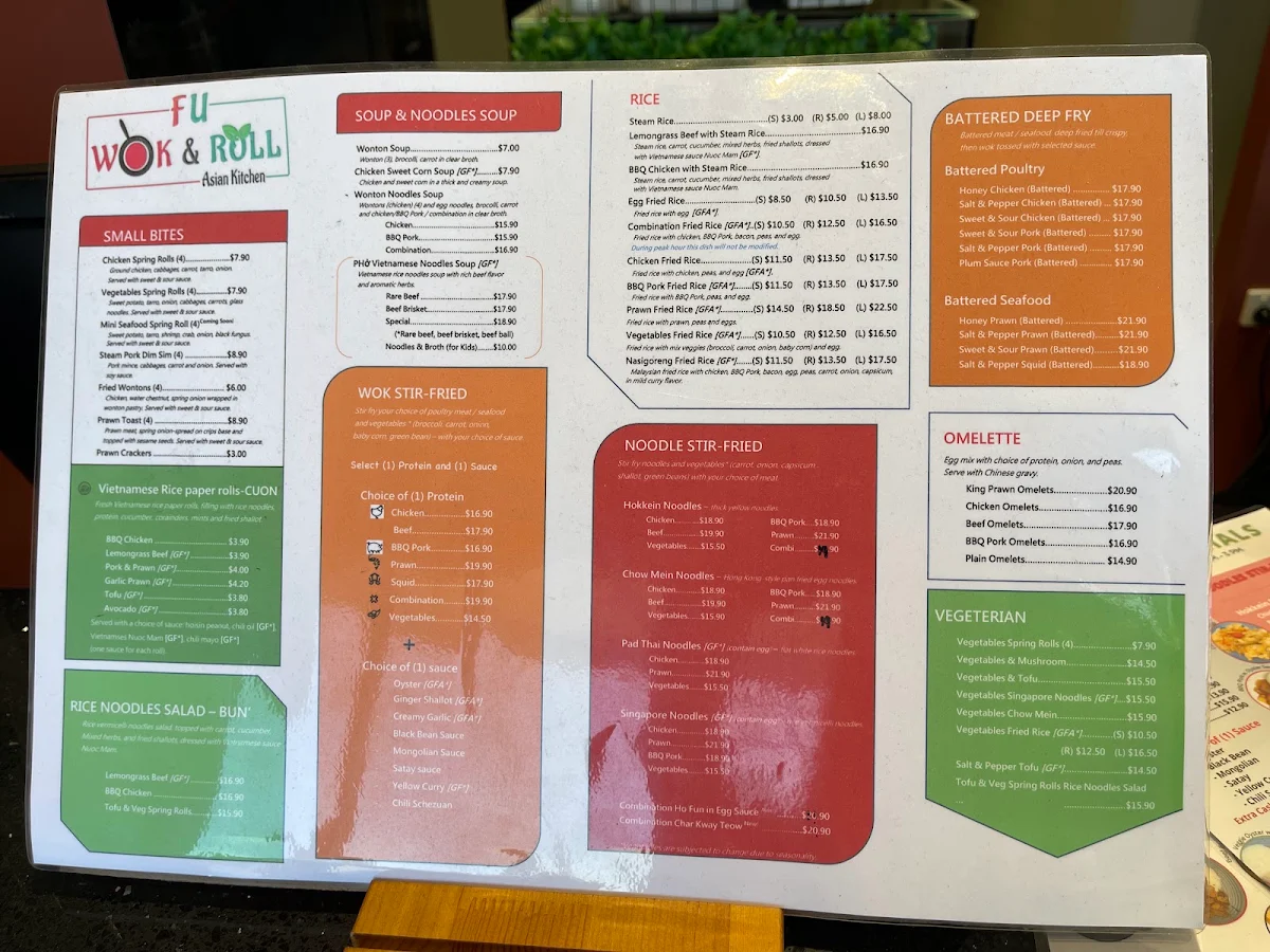 Menu, Fu Wok N Roll Beenleigh