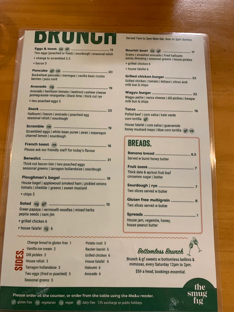 Menu, The Smug Fig Kitchen & Social
