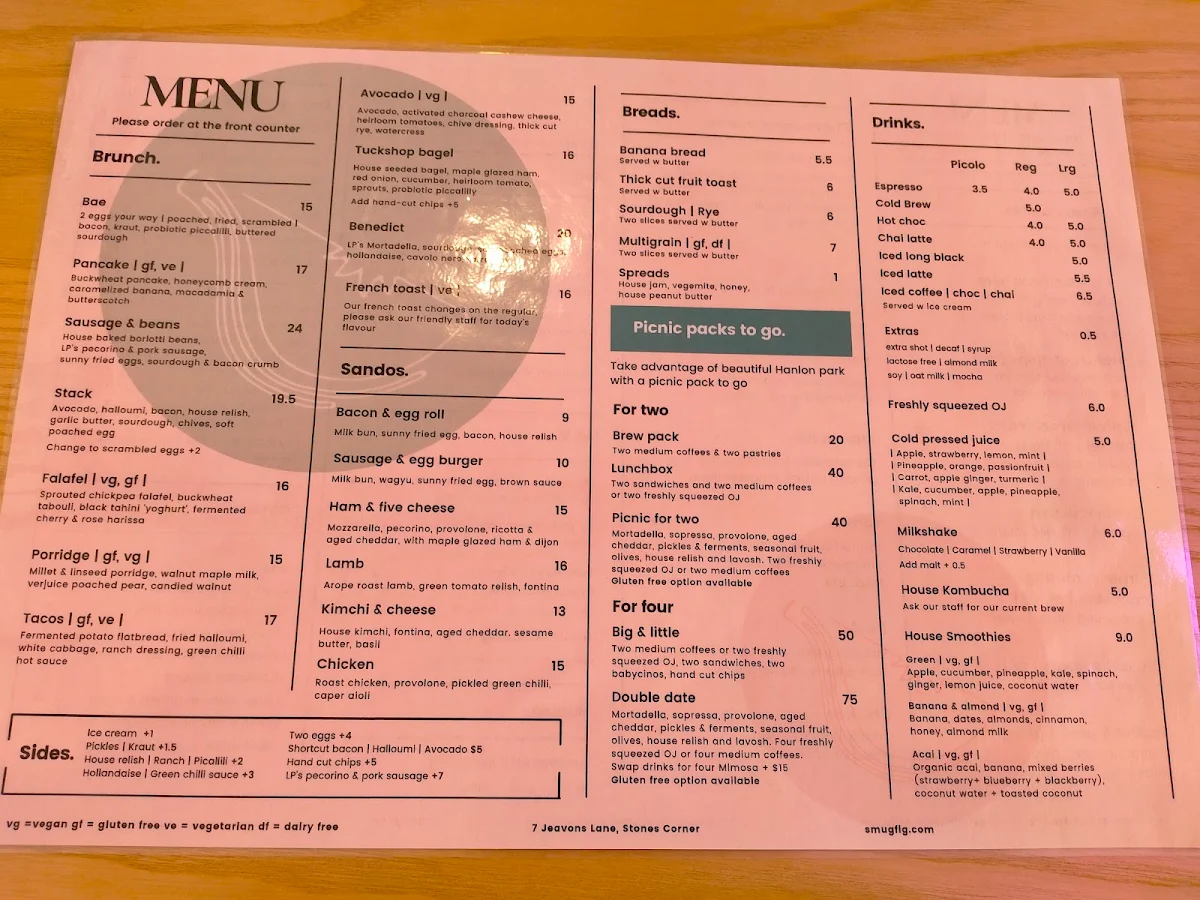 Menu, The Smug Fig Kitchen & Social