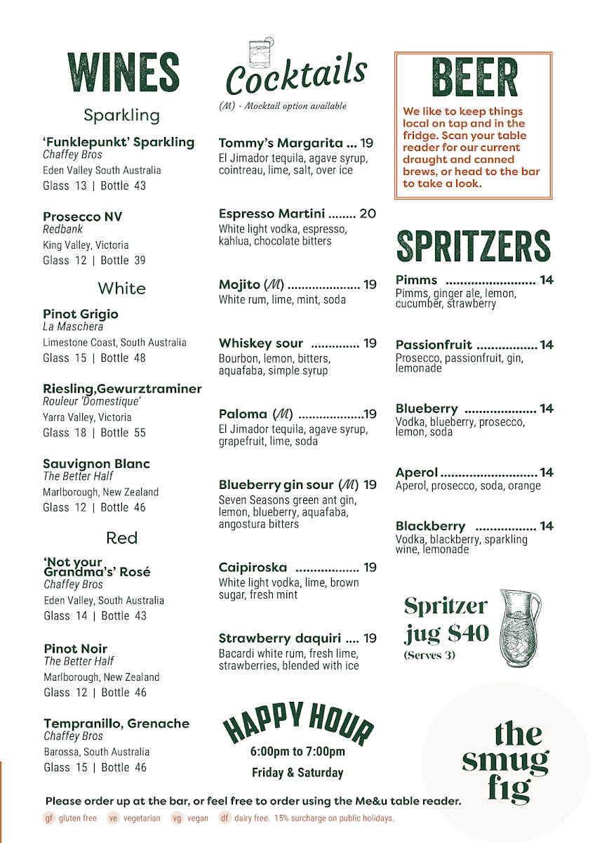Menu, The Smug Fig Kitchen & Social
