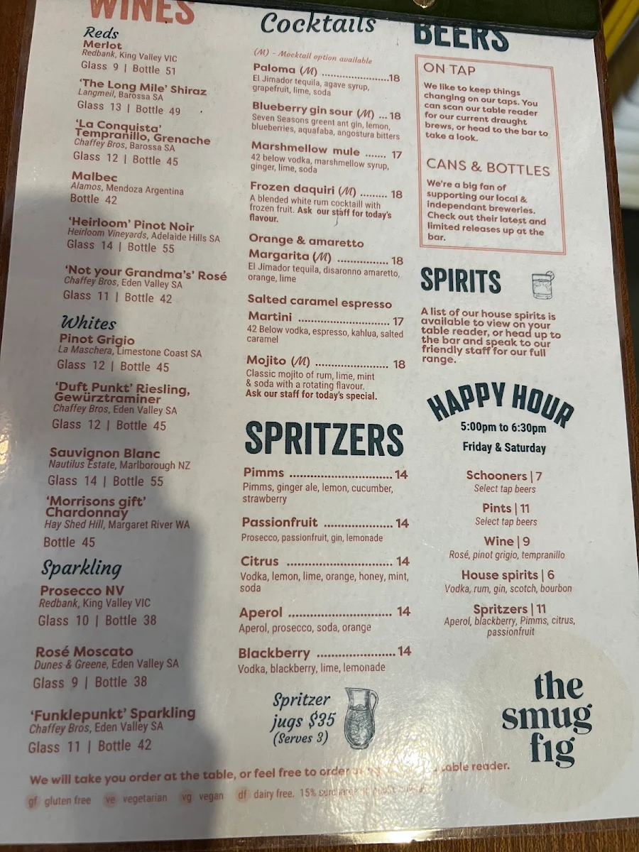 Menu, The Smug Fig Kitchen & Social