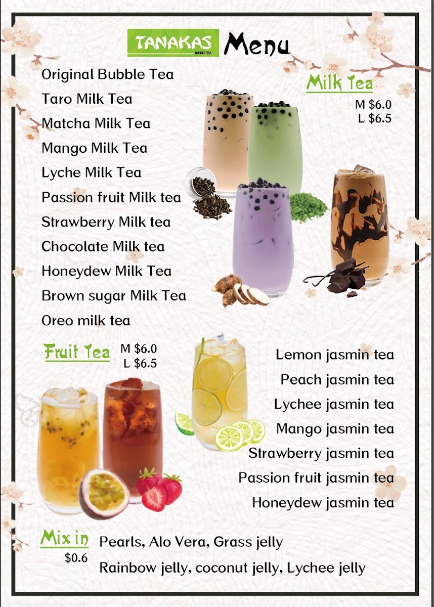 Menu, Tanakas Sushi and (Juice, smoothie bubble tea )