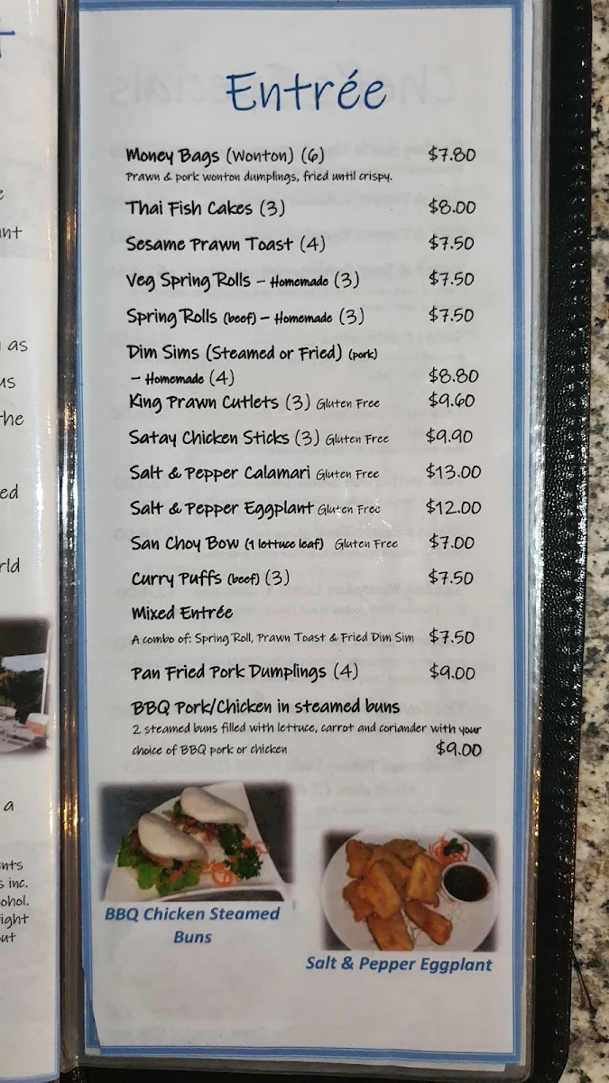 Menu, The Cove Restaurant