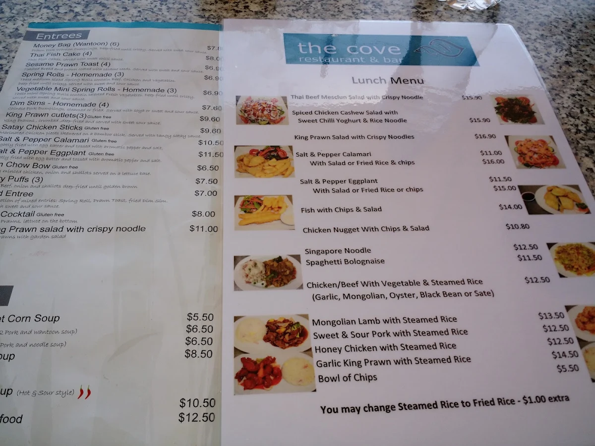 Menu, The Cove Restaurant