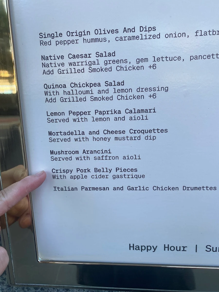 Menu, Ms Ava Bar