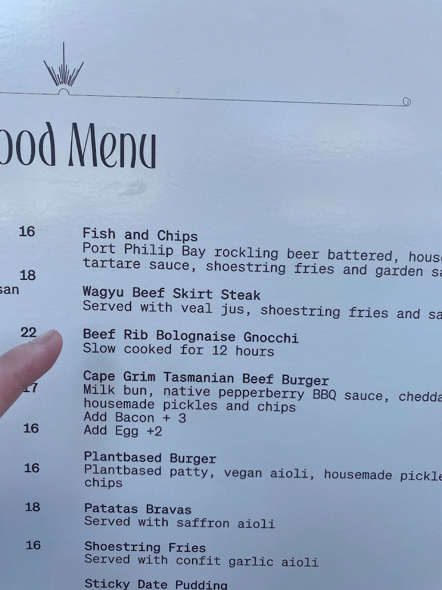 Menu, Ms Ava Bar