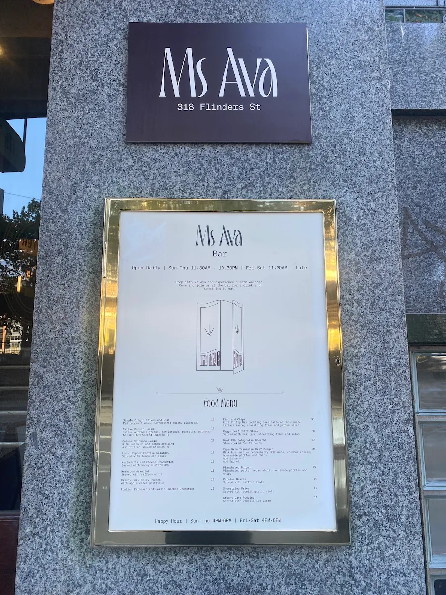 Menu, Ms Ava Bar