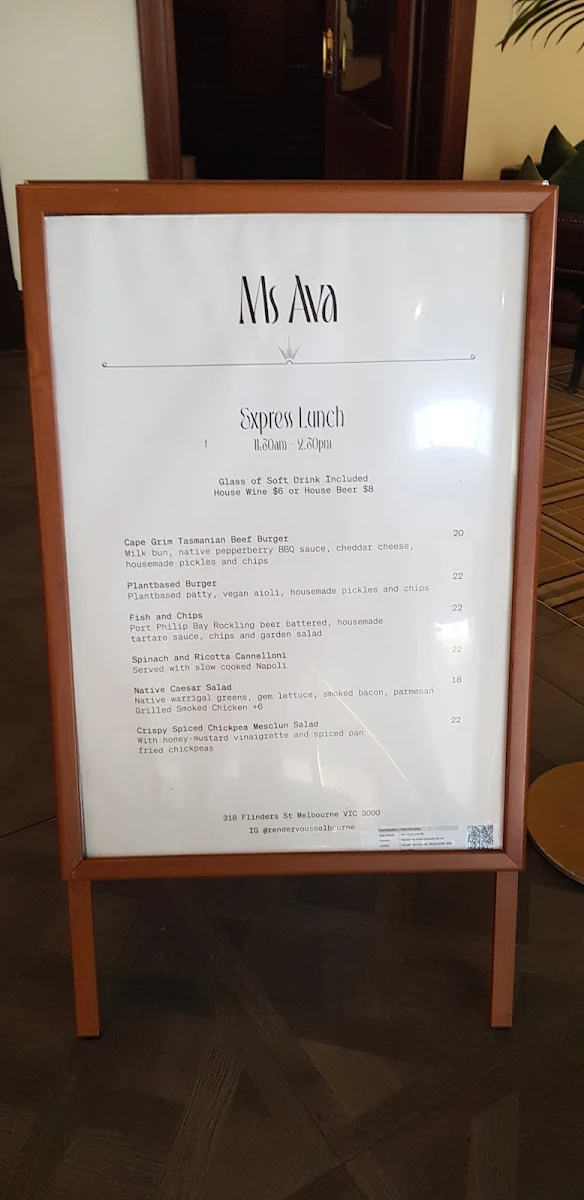 Menu, Ms Ava Bar