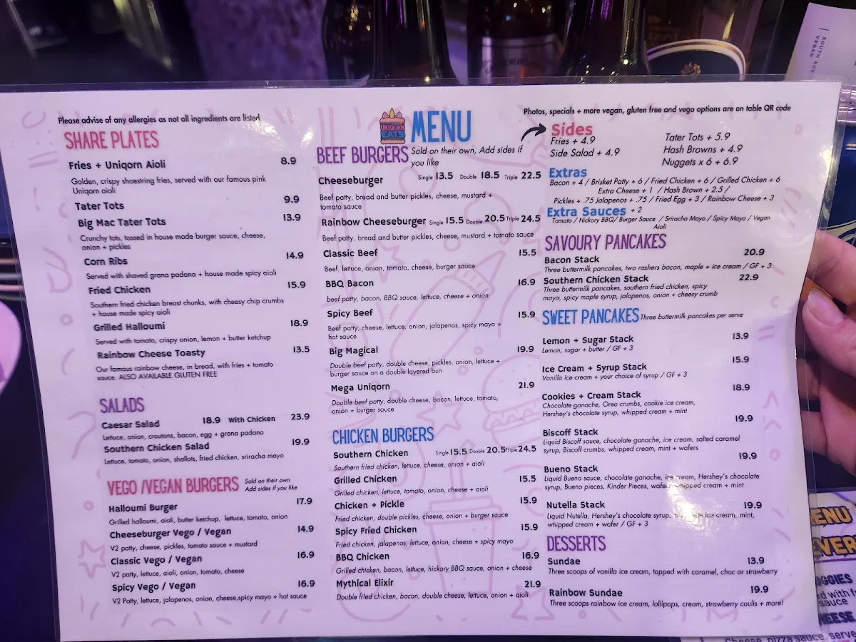 Menu, Uniqorn Eats