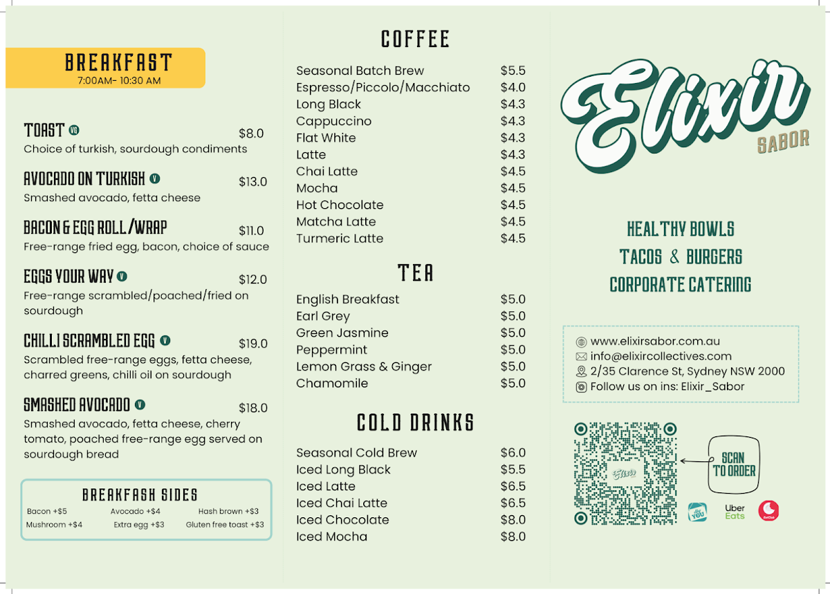 Menu, Elixir Sabor