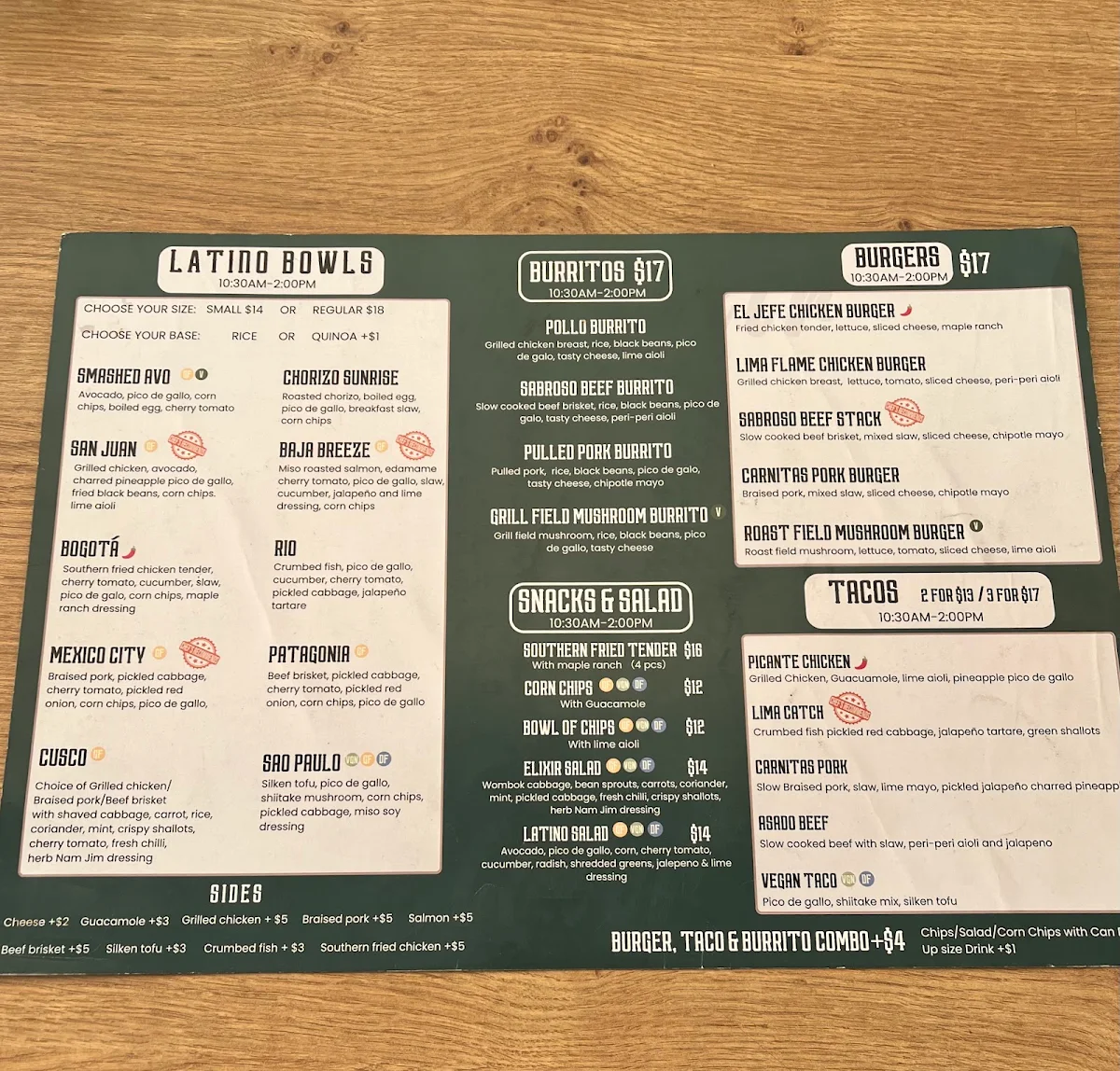 Menu, Elixir Sabor