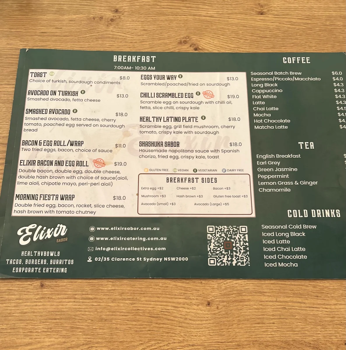 Menu, Elixir Sabor