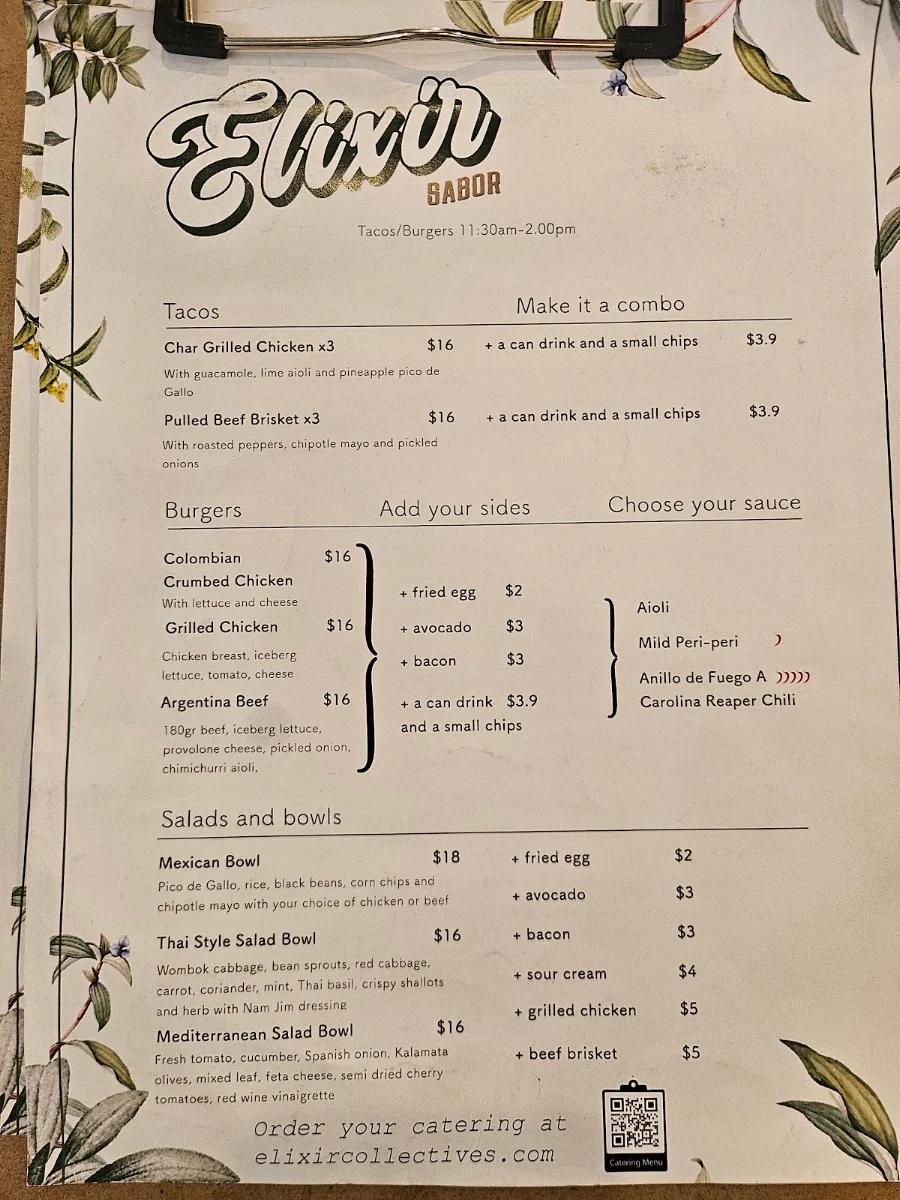 Menu, Elixir Sabor