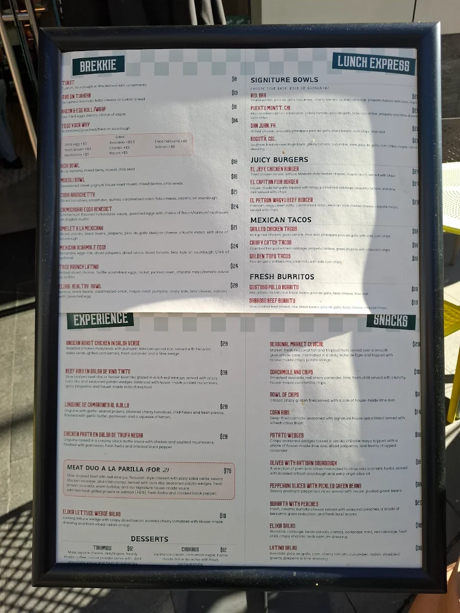 Menu, Elixir Sabor