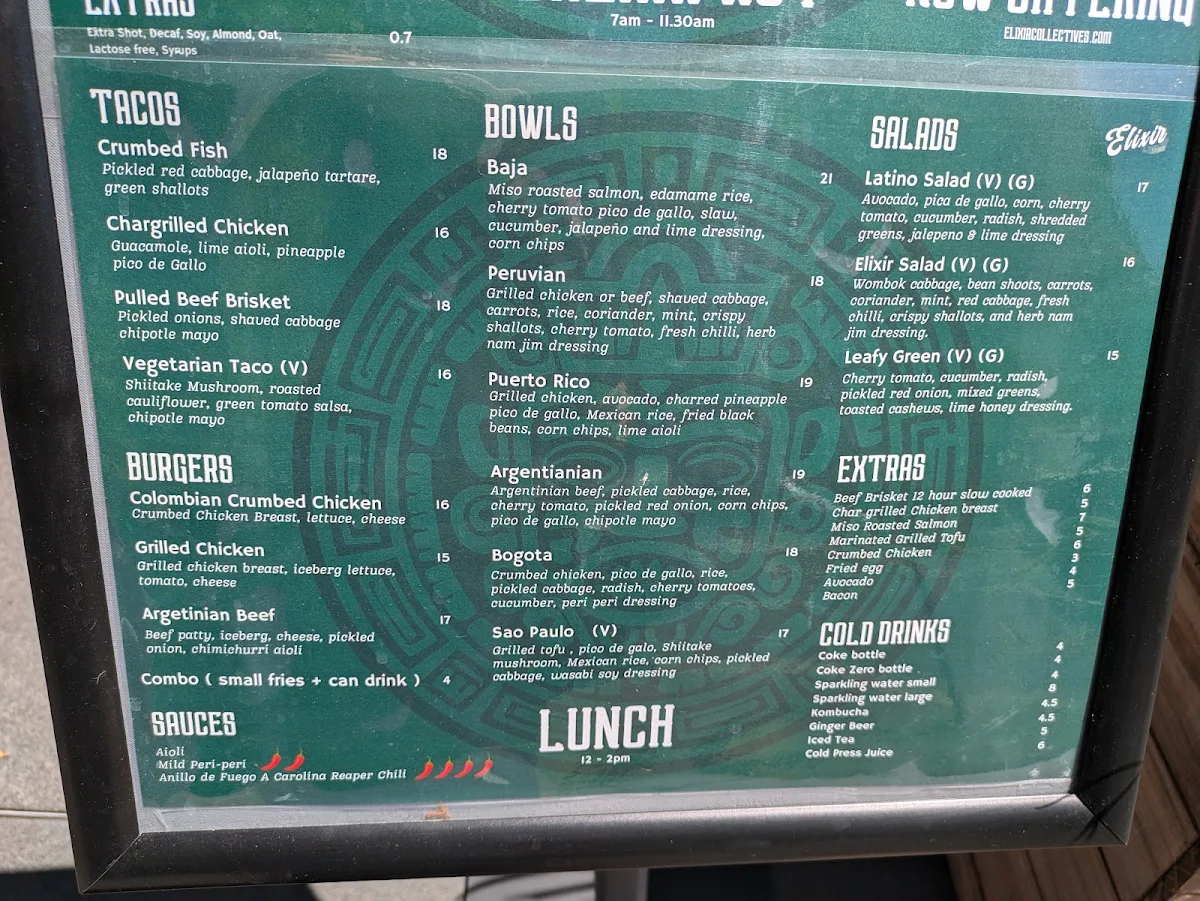 Menu, Elixir Sabor