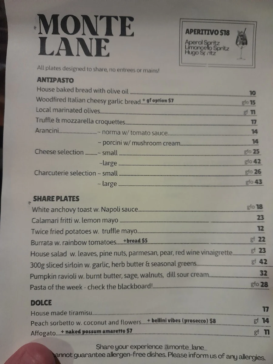 Menu, Monte Lane