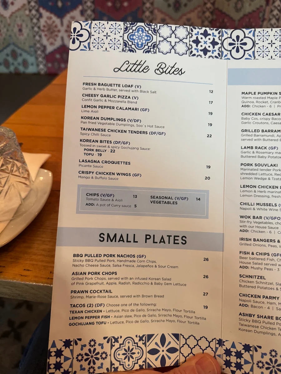 Menu, The Ashby Bar & Bistro
