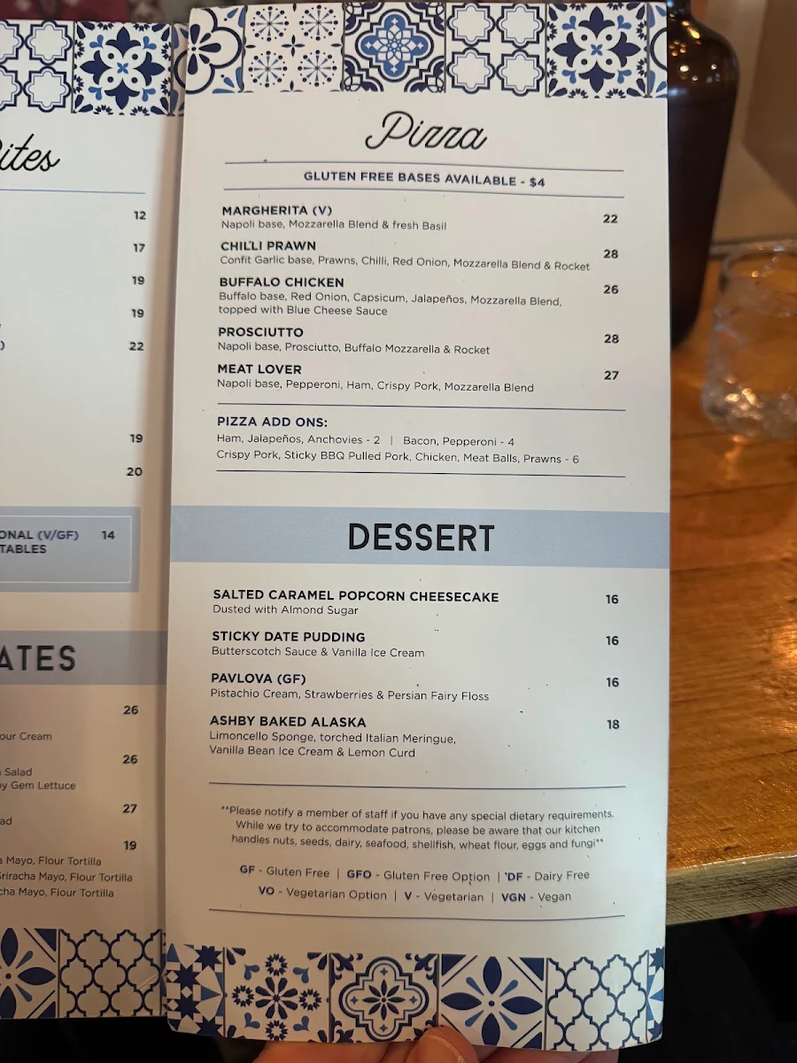 Menu, The Ashby Bar & Bistro
