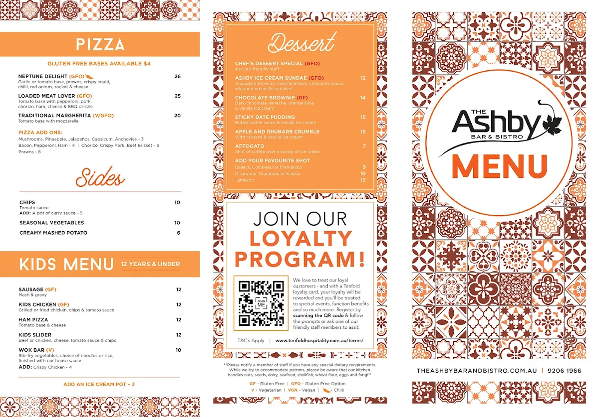 Menu, The Ashby Bar & Bistro