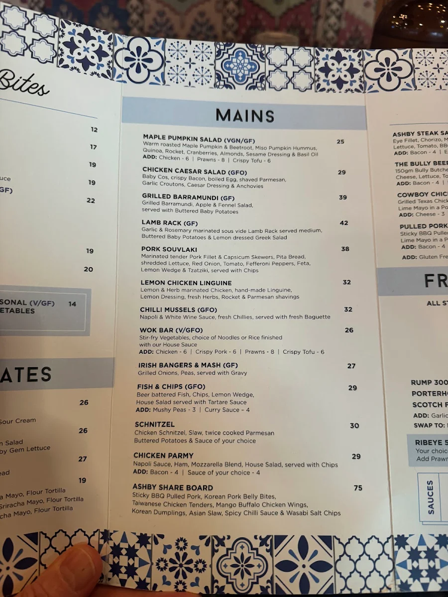 Menu, The Ashby Bar & Bistro