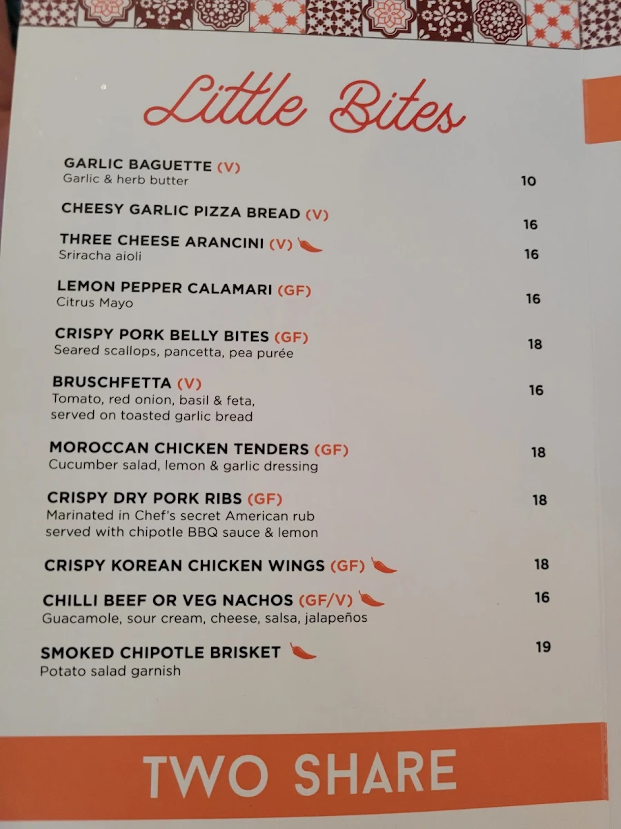 Menu, The Ashby Bar & Bistro